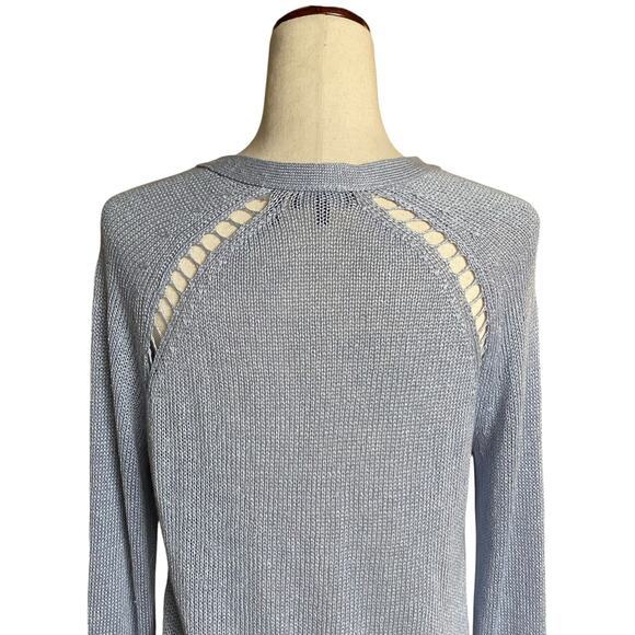 Theory Hanelee Linen Viscose Cropped Knit Cardigan Womens P Blue Minimalist Chic - Picture 8 of 14